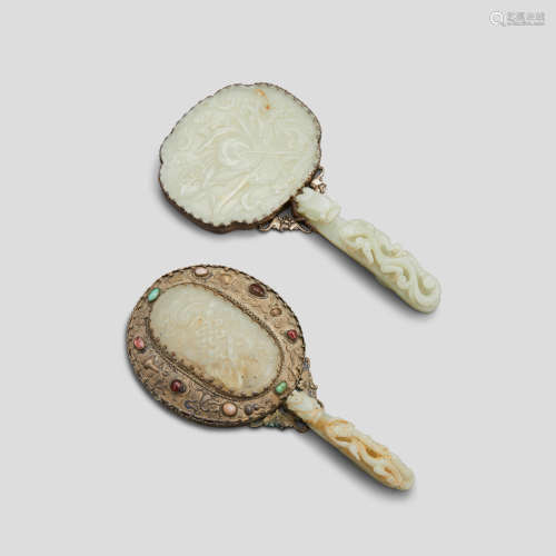 Two jade mounted hand mirrors 19th century