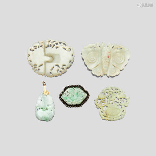 Four jade plaques and a serpentine plaque Qing dynasty and l...
