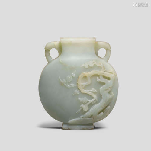 A carved and inscribed moon flask jade vase Late Qing/Republ...