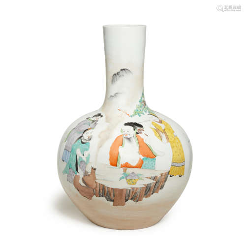 A large polychrome enameled stick neck vase, Tianqiuping Qia...