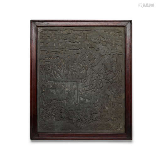 A large carved rectagular stone plaque Late Qing/Republic Pe...