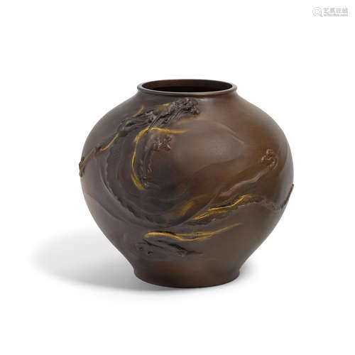 A circular bronze vase Meiji (1868-1912) or Taisho (1912-192...