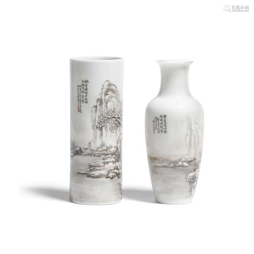 Two small grisaille decorated porcelain vases Republic perio...