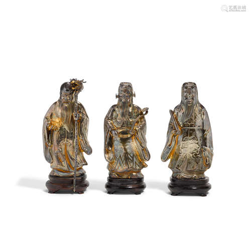 Three silver figures depicting the Three Star Gods Late Qing...