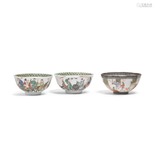 Three enameled porcelain bowls Late Qing/Republic period