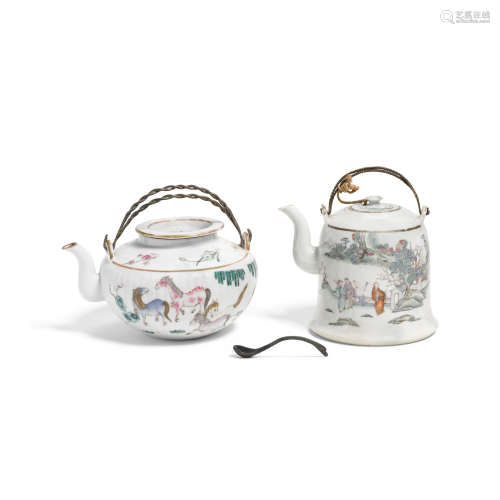 Two enameled porcelain teapots with covers Republic period