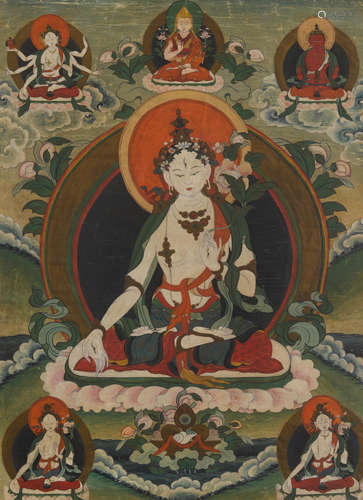 A thangka of white tara Tibet, 19th century