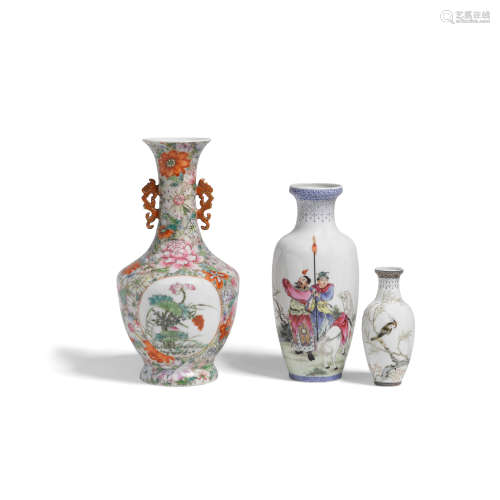 Three enameled porcelain vases Republic period