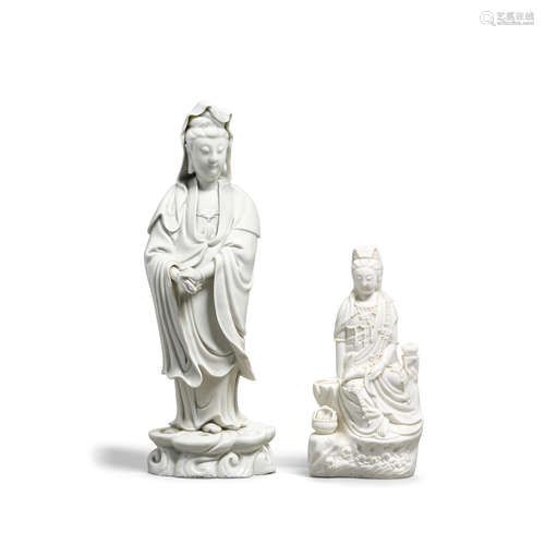 Two Dehua figures of Guanyin The standing Guanyin: 18th/19th...