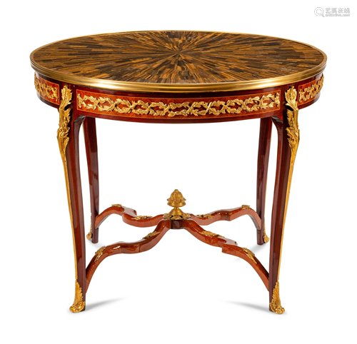 A Louis XV Style Gilt Bronze Mounted Parquetry Center