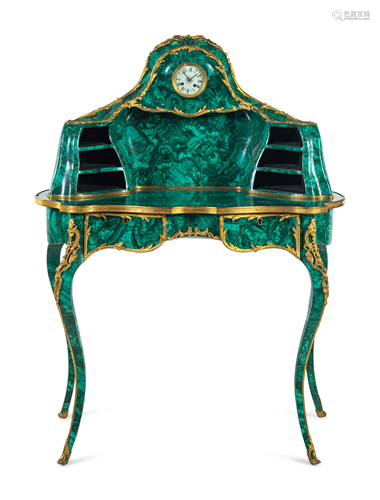 A Louis XV Style Gilt Bronze Mounted Malachite Bureau