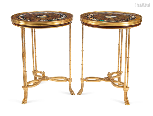 A Pair of Gilt Bronze and Pietra Dura Tables in the