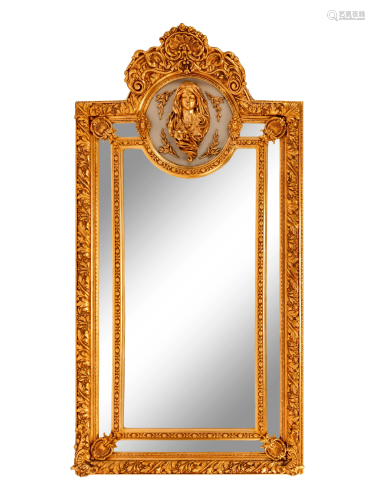 A Louis XVI Style Painted and Parcel Gilt Mirror