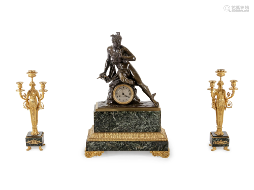 An Empire Style Gilt and Patinated Bronze and Marble