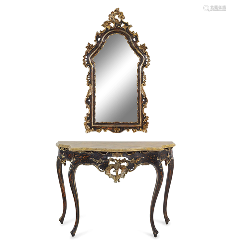 A Louis XV Style Painted and Part-Silvered Console