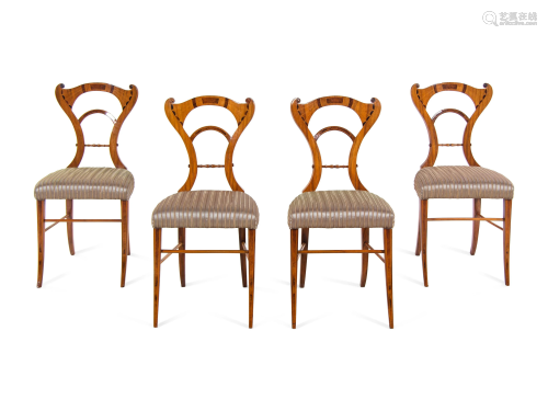 A Set of Four Biedermeier Inlaid Dining Chairs