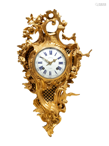 A Louis XV Gilt Bronze Cartel Clock