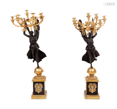 A Pair of Empire Style Gilt and Patinated Cast Metal