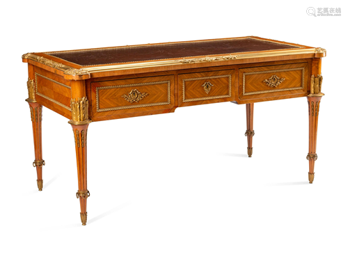 A Louis XVI Style Gilt Bronze Mounted Bureau Plat