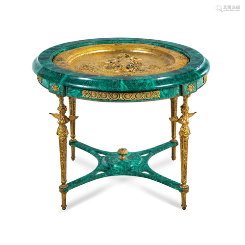 An Empire Style Gilt Bronze Mounted and Malachite