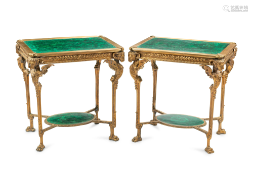 A Pair of Neoclassical Style Gilt Bronze and Malachite
