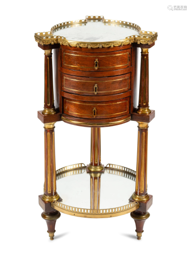 A Louis XVI Brass Inlaid Mahogany Mirror-Top Table en