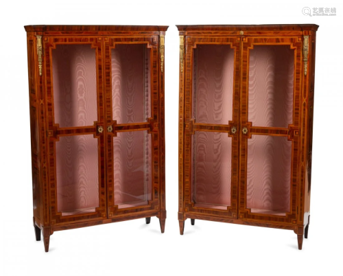 A Pair of Louis XVI Gilt Bronze Mounted Parquetry