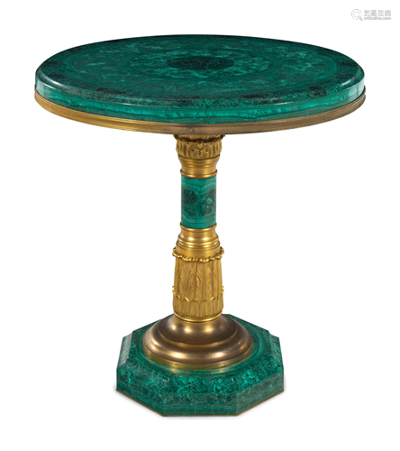 An Empire Style Gilt Bronze Mounted Malachite Veneered