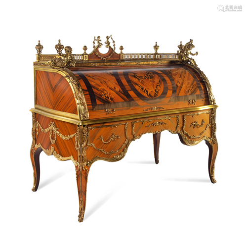 A Louis XV Style Gilt Metal Mounted Marquetry Bureau a