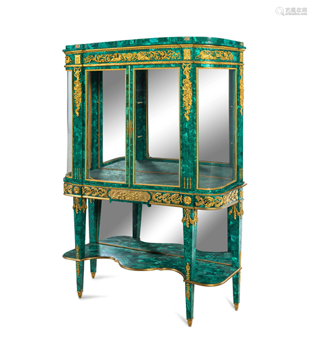 A Louis XVI Style Gilt Bronze Mounted Malachite