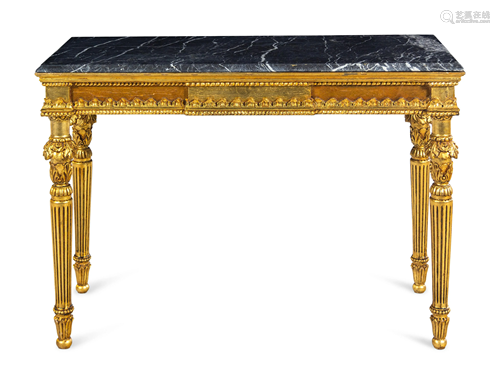 A Louis XVI Style Giltwood Marble-Top Console Table