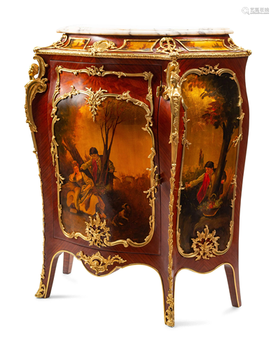 A Louis XV Style Vernis Martin Marble-Top Cabinet