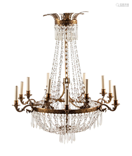 An Empire Style Bronze and Glass Twelve-Light