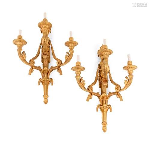 A Pair of Louis XV Style Gilt Bronze Three-Light