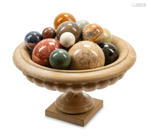 An Italian Marble Tazza with Fifteen Marble Spherical