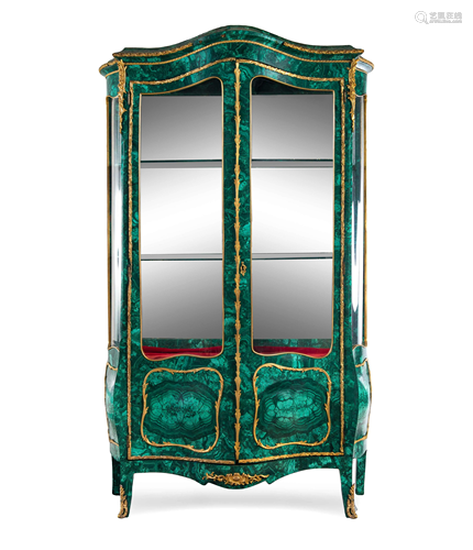 A Louis XV Style Gilt Bronze Mounted Malachite Veneered