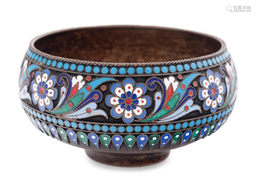 A Russian Silver and Enamel Sugar Bowl