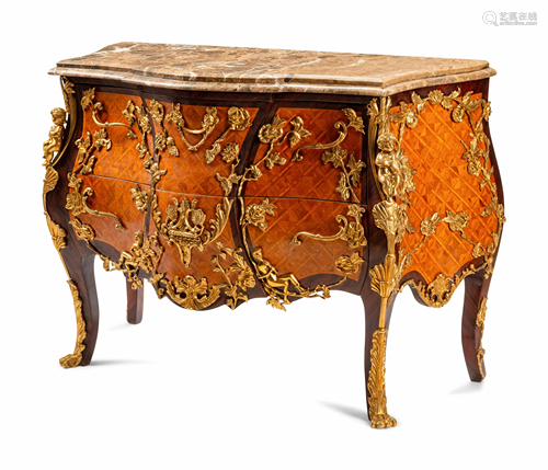 A Louis XV Style Gilt Bronze Mounted Parquetry