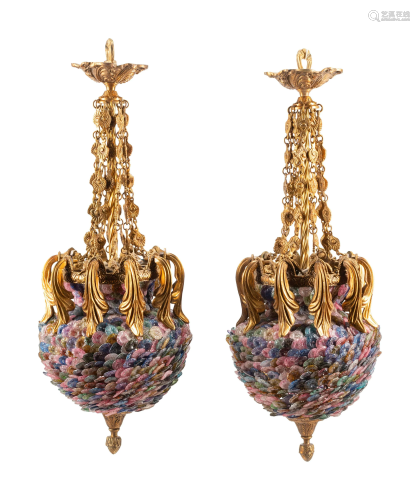 A Pair of Continental Gilt Bronze and Colored Glass