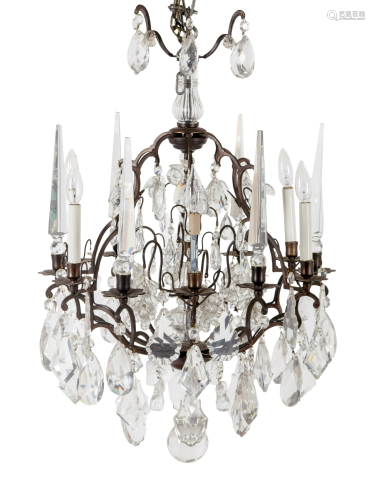 A Gilt Bronze and Glass Six-Light Chandelier with Fruit
