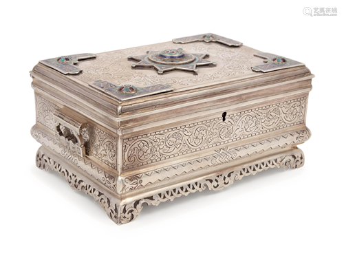 A Russian Enameled Silver Table Casket