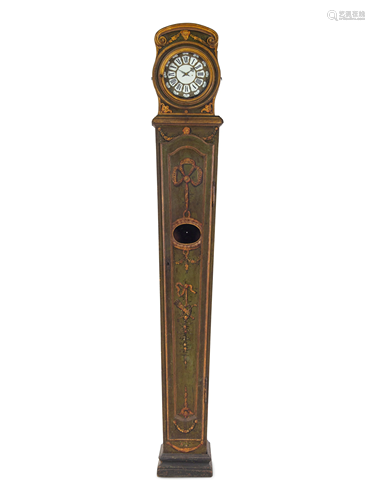 A Continental Painted and Parcel Gilt Tall Case Clock