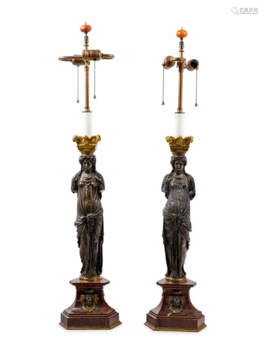 A Pair of French Neoclassical Gilt and Patinated Bronze