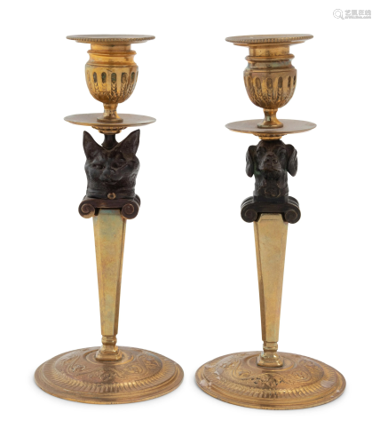 A Pair of Continental Gilt and Patinated Bronze Figural