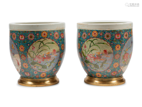 A Pair of Chinese Export Cloisonne-over-Porcelain