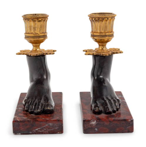 A Pair of Empire Style Gilt Bronze Mounted Figural