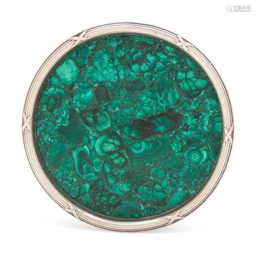 A Faberge Silver and Malachite Coaster