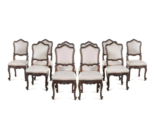 A Set of Ten Louis XV Provincial Oak Dining Chairs