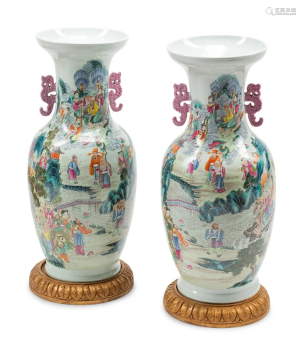 A Pair of Chinese Export Enameled Porcelain Vases on