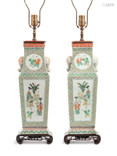 A Pair of Chinese Export Famille Verte Porcelain Vases